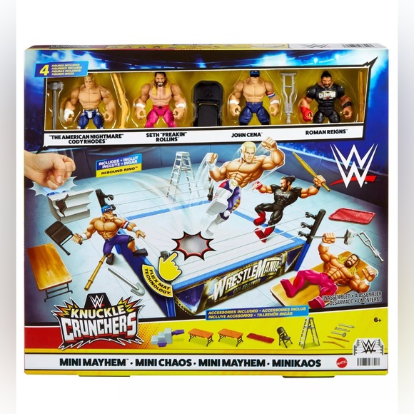 WWE Knuckle Crunchers Mini Mayhem Ring Bundle Rhodes, Rollins, Cena, Reigns NEW - Picture 5 of 5